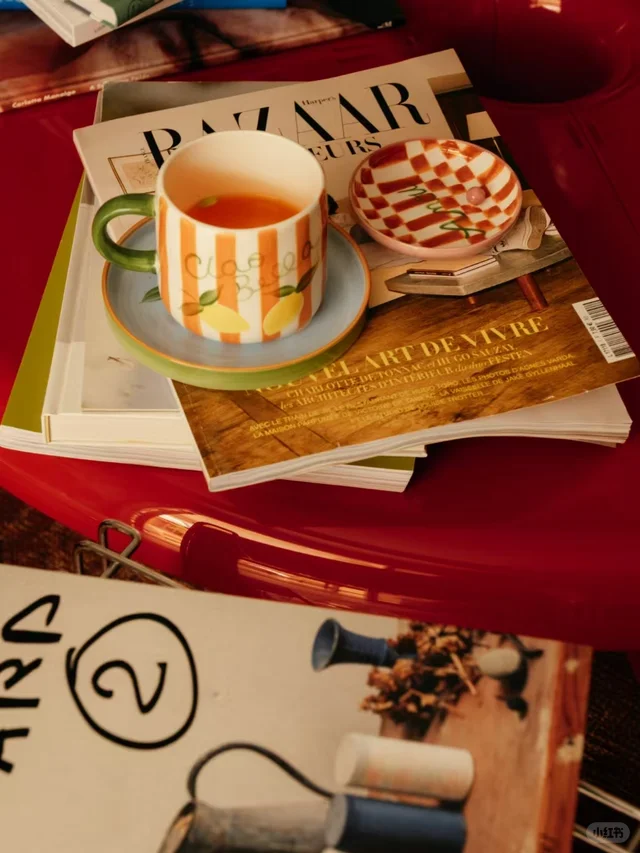 条纹咖啡杯碟套组